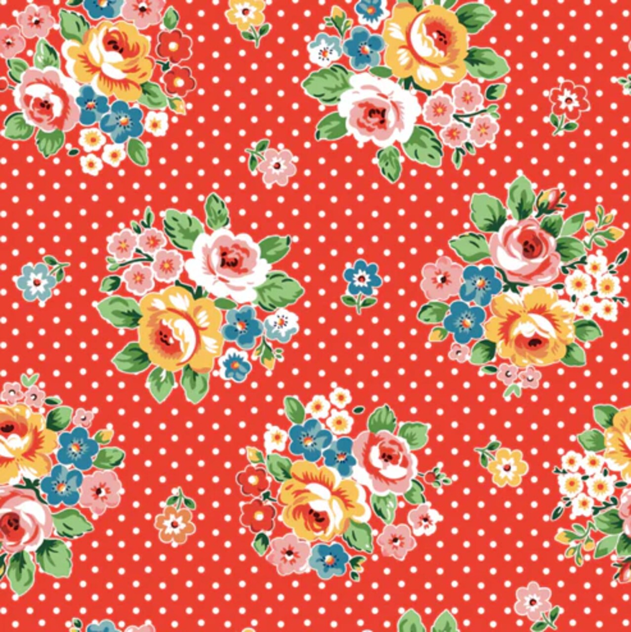 Fabric Poppie Cotton Red Bouquet Flower Market by the Quarter Yard FM25403